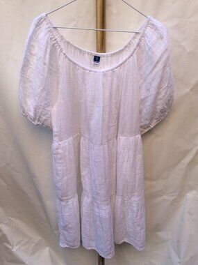 100% Cotton Old Navy White Cotton Puff Sleeve Tiered Midi Dress XL
